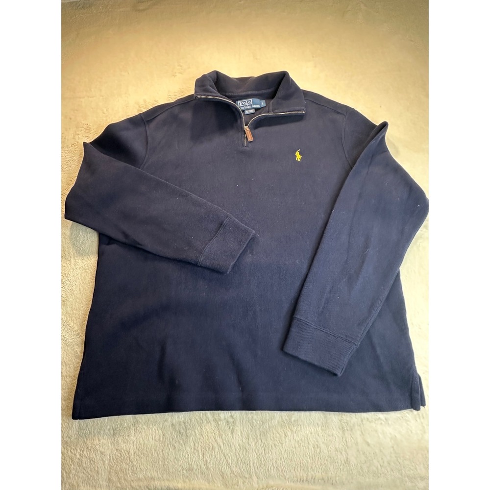 Polo Ralph Lauren Mens Navy Blue 100% Cotton Quarter Zip Pullover Sweater Large